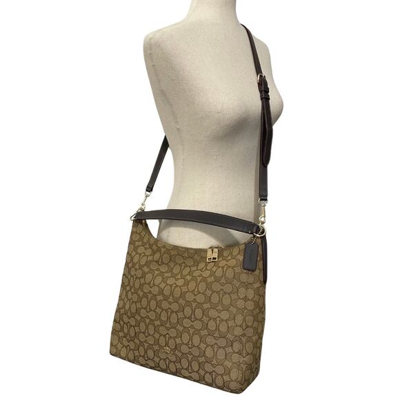 Coach Celeste Khaki & brown Canvas & Leather Convertible Hobo Crossbody F58327 - Picture 2 of 14